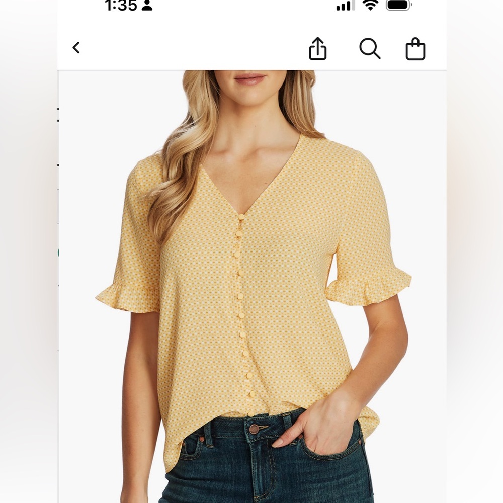 Cece Garden Geo Print Ruffle Sleeve Top.  NWOT sz Medium  Color: Dandelion